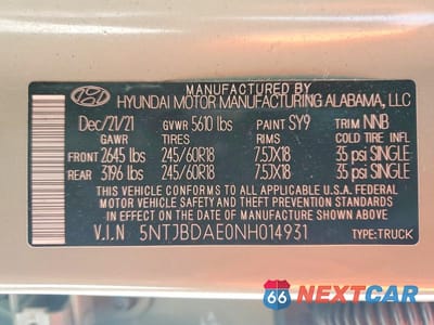Zdjęcie 13 z 13 samochodu: 2022 HYUNDAI SANTA CRUZ SEL VIN:5NTJBDAE0NH014931 - miniatura