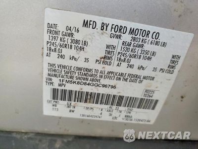 Zdjęcie 13 z 13 samochodu: 2016 FORD EXPLORER XLT VIN:1FM5K8D84GGC96796 - miniatura