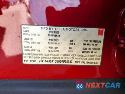 Zdjęcie 13 z 13 samochodu: 2013 TESLA MODEL S VIN:5YJSA1CG6DFP20947 - miniatura