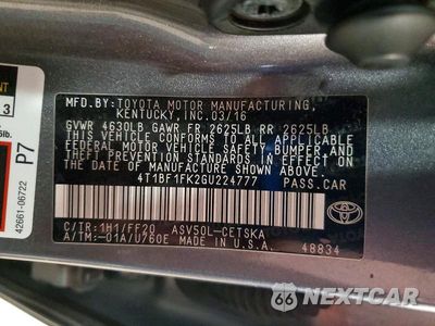 Zdjęcie 12 z 12 samochodu: 2016 TOYOTA CAMRY LE VIN:4T1BF1FK2GU224777 - miniatura