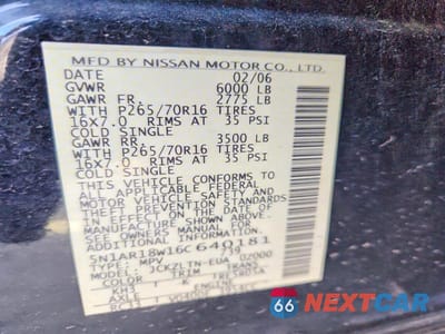 Zdjęcie 13 z 13 samochodu: 2006 NISSAN PATHFINDER LE VIN:5N1AR18W16C640181 - miniatura