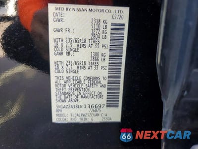 Zdjęcie 14 z 14 samochodu: 2020 NISSAN MURANO S VIN:5N1AZ2AJ8LN136697 - miniatura