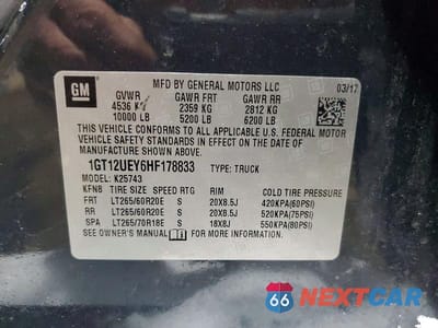 Zdjęcie 12 z 12 samochodu: 2017 GMC SIERRA C2500 SLE VIN:1GT12UEY6HF178833 - miniatura
