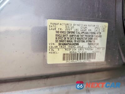 Zdjęcie 12 z 12 samochodu: 2010 NISSAN SENTRA 2.0 VIN:3N1AB6APXAL682986 - miniatura