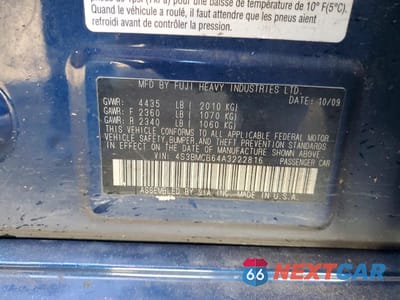 Zdjęcie 12 z 13 samochodu: 2010 SUBARU LEGACY 2.5I PREMIUM VIN:4S3BMCB64A3222816 - miniatura