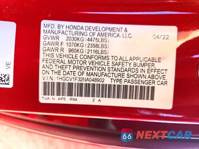 Zdjęcie 12 z 12 samochodu: 2022 HONDA ACCORD SPORT VIN:1HGCV1F32NA048902 - miniatura