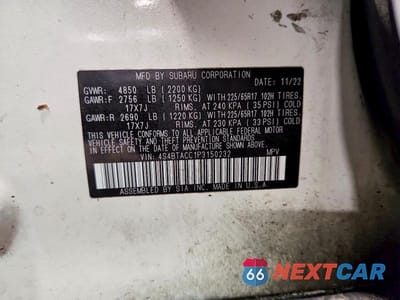 Zdjęcie 13 z 13 samochodu: 2023 SUBARU OUTBACK PREMIUM VIN:4S4BTACC1P3150232 - miniatura