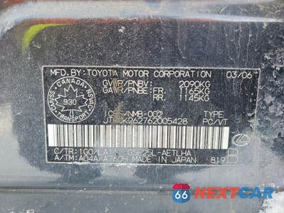 Zdjęcie 12 z 12 samochodu: 2006 LEXUS IS 250 VIN:JTHCK262762005428 - miniatura