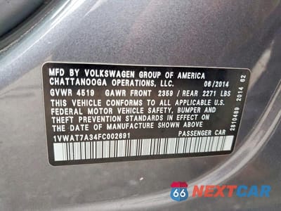 Zdjęcie 12 z 12 samochodu: 2015 VOLKSWAGEN PASSAT S VIN:1VWAT7A34FC002691 - miniatura