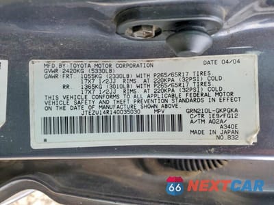 Zdjęcie 13 z 13 samochodu: 2004 TOYOTA 4RUNNER SR5 VIN:JTEZU14R140035030 - miniatura