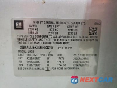 Zdjęcie 13 z 13 samochodu: 2013 GMC TERRAIN SLT VIN:2GKALUEK0D6353255 - miniatura