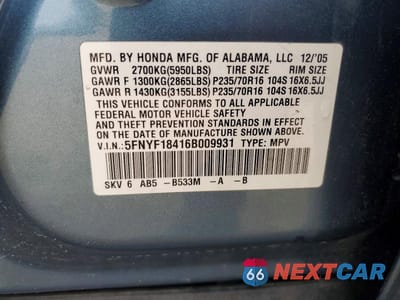 Zdjęcie 14 z 14 samochodu: 2006 HONDA PILOT VIN:5FNYF18416B009931 - miniatura