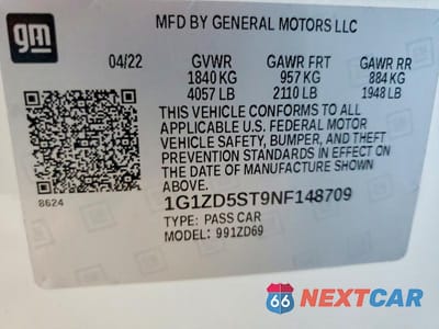 Zdjęcie 12 z 12 samochodu: 2022 CHEVROLET MALIBU LT VIN:1G1ZD5ST9NF148709 - miniatura
