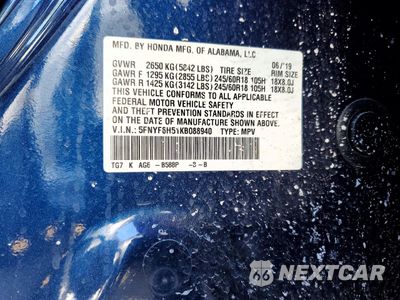 Zdjęcie 14 z 14 samochodu: 2019 HONDA PILOT EXL VIN:5FNYF6H51KB088940 - miniatura