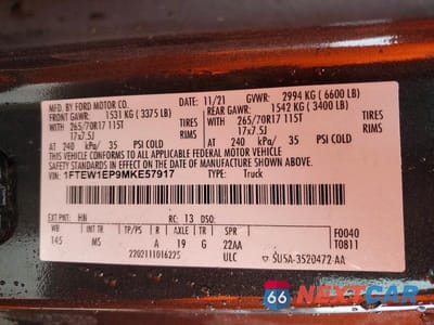 Zdjęcie 12 z 12 samochodu: 2021 FORD F150 SUPERCREW VIN:1FTEW1EP9MKE57917 - miniatura