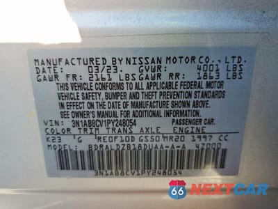 Zdjęcie 12 z 12 samochodu: 2023 NISSAN SENTRA SV VIN:3N1AB8CV1PY248054 - miniatura