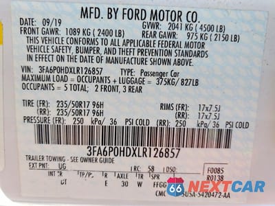 Zdjęcie 13 z 13 samochodu: 2020 FORD FUSION SE VIN:3FA6P0HDXLR126857 - miniatura