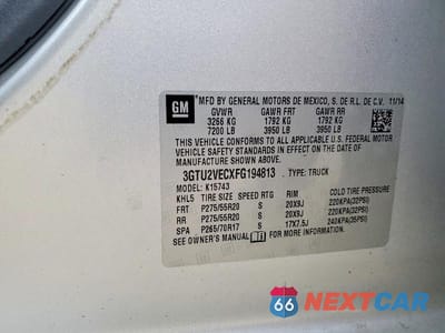 Zdjęcie 12 z 12 samochodu: 2015 GMC SIERRA K1500 SLT VIN:3GTU2VECXFG194813 - miniatura