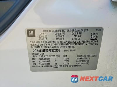 Zdjęcie 12 z 12 samochodu: 2015 GMC TERRAIN SLE VIN:2GKALMEK5F6332758 - miniatura