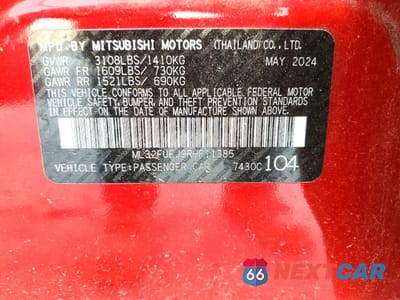 Zdjęcie 12 z 13 samochodu: 2024 MITSUBISHI MIRAGE G4 ES VIN:ML32FUFJ9RHF11385 - miniatura