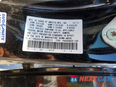 Zdjęcie 12 z 12 samochodu: 2014 HONDA ACCORD EXL VIN:1HGCR2F80EA056213 - miniatura