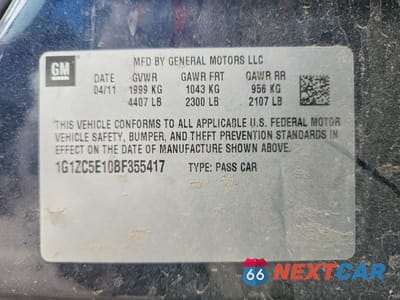 Zdjęcie 12 z 12 samochodu: 2011 CHEVROLET MALIBU 1LT VIN:1G1ZC5E10BF355417 - miniatura