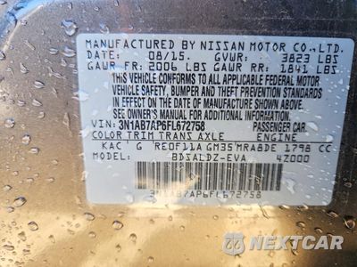 Zdjęcie 12 z 13 samochodu: 2015 NISSAN SENTRA S VIN:3N1AB7AP6FL672758 - miniatura