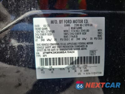 Zdjęcie 13 z 14 samochodu: 2021 FORD EDGE TITANIUM VIN:2FMPK3K90MBA18424 - miniatura