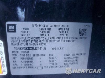 Zdjęcie 14 z 14 samochodu: 2016 CHEVROLET TRAVERSE LT VIN:1GNKVGKDXGJ254166 - miniatura