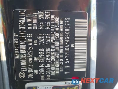 Zdjęcie 13 z 13 samochodu: 2016 KIA SORENTO VIN:5XYPHDA54GG081775 - miniatura