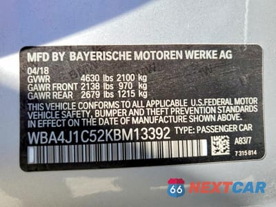 Zdjęcie 12 z 12 samochodu: 2019 BMW 430I GRAN COUPE VIN:WBA4J1C52KBM13392 - miniatura