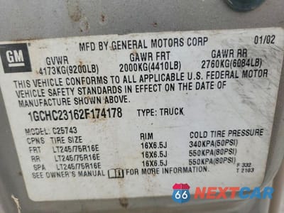 Zdjęcie 12 z 12 samochodu: 2002 CHEVROLET SILVERADO C2500 HEAVY DUTY VIN:1GCHC23162F174178 - miniatura