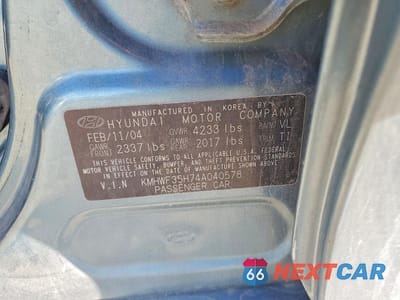 Zdjęcie 12 z 12 samochodu: 2004 HYUNDAI SONATA GLS VIN:KMHWF35H74A040578 - miniatura