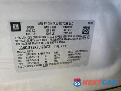 Zdjęcie 14 z 15 samochodu: 2015 CHEVROLET TRAX LTZ VIN:3GNCJTSBXFL170492 - miniatura