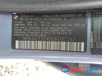 Zdjęcie 12 z 12 samochodu: 2003 BMW 325 I VIN:WBAET37453NJ37267 - miniatura