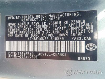 Zdjęcie 13 z 13 samochodu: 2007 TOYOTA CAMRY CE VIN:4T1BE46K87U610589 - miniatura