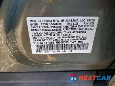 Zdjęcie 13 z 13 samochodu: 2007 HONDA PILOT EXL VIN:5FNYF28517B008553 - miniatura