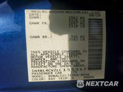 Zdjęcie 13 z 14 samochodu: 2020 NISSAN ALTIMA SR VIN:1N4BL4CV2LC155317 - miniatura