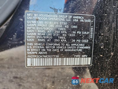 Zdjęcie 13 z 14 samochodu: 2021 VOLKSWAGEN ATLAS SEL PREMIUM VIN:1V2TR2CA7MC521738 - miniatura