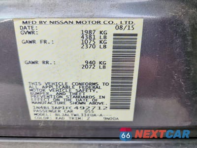 Zdjęcie 12 z 12 samochodu: 2015 NISSAN ALTIMA 3.5 SL VIN:1N4BL3AP1FC492712 - miniatura
