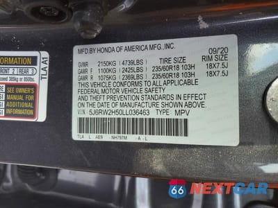 Zdjęcie 14 z 14 samochodu: 2020 HONDA CR-V EX VIN:5J6RW2H50LL036463 - miniatura