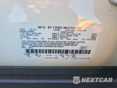 Zdjęcie 13 z 13 samochodu: 2022 FORD EXPLORER LIMITED VIN:1FMSK8FH0NGC07934 - miniatura