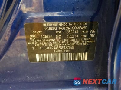 Zdjęcie 12 z 12 samochodu: 2022 HYUNDAI ACCENT SEL VIN:3KPC24A63NE187668 - miniatura