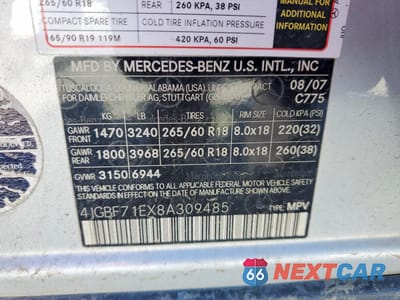 Zdjęcie 13 z 15 samochodu: 2008 MERCEDES-BENZ GL 450 4MATIC VIN:4JGBF71EX8A309485 - miniatura
