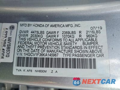 Zdjęcie 12 z 12 samochodu: 2019 HONDA ACCORD SPORT VIN:1HGCV1F36KA145967 - miniatura