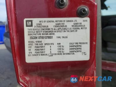 Zdjęcie 12 z 12 samochodu: 2005 CHEVROLET SILVERADO K1500 VIN:2GCEK13T651378931 - miniatura
