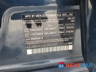 Zdjęcie 14 z 14 samochodu: 2003 MERCEDES-BENZ ML 320 VIN:4JGAB54E23A383337 - miniatura