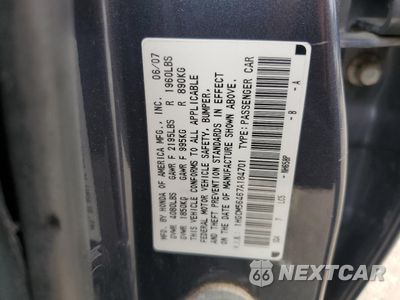 Zdjęcie 14 z 14 samochodu: 2007 HONDA ACCORD LX VIN:1HGCM56467A184701 - miniatura