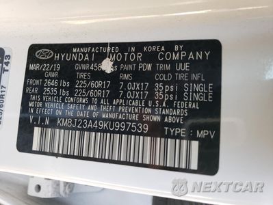 Zdjęcie 14 z 14 samochodu: 2019 HYUNDAI TUCSON SE VIN:KM8J23A49KU997539 - miniatura