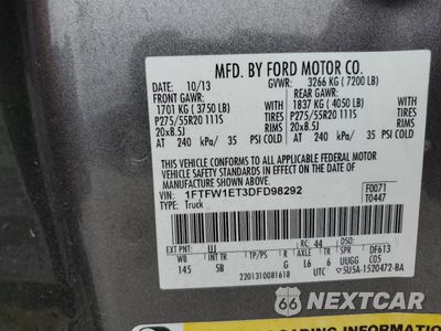 Zdjęcie 13 z 13 samochodu: 2013 FORD F150 SUPERCREW VIN:1FTFW1ET3DFD98292 - miniatura
